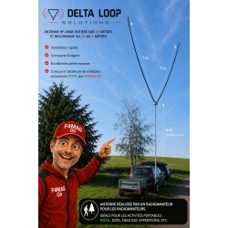 Antenne Delta Loop HF multibande, conçue pour une installation rapide pour activités radioamateur en portable. Onde entière 20m